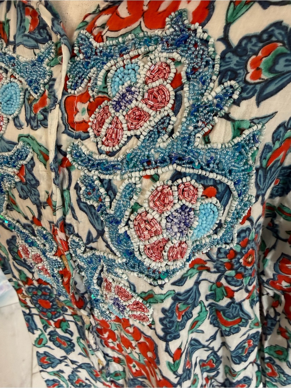 Antica Sartoria by Giacomo Cinque Women’s Large 100% Cotton beaded printed top - Picture 2 of 9